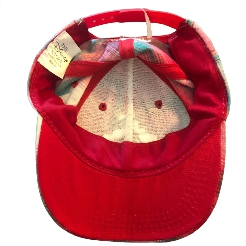 The Disney Store Girls Minnie Plaid Embroidered Snap Back Hat Red Green